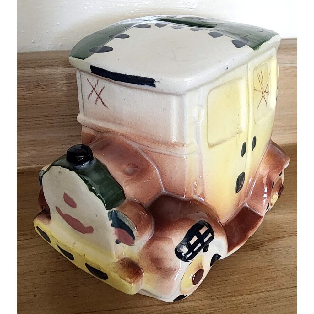 Car Buggy Jalopy Anthropromorphic Ceramic Coin Piggy Bank Vintage MCM See Pic.